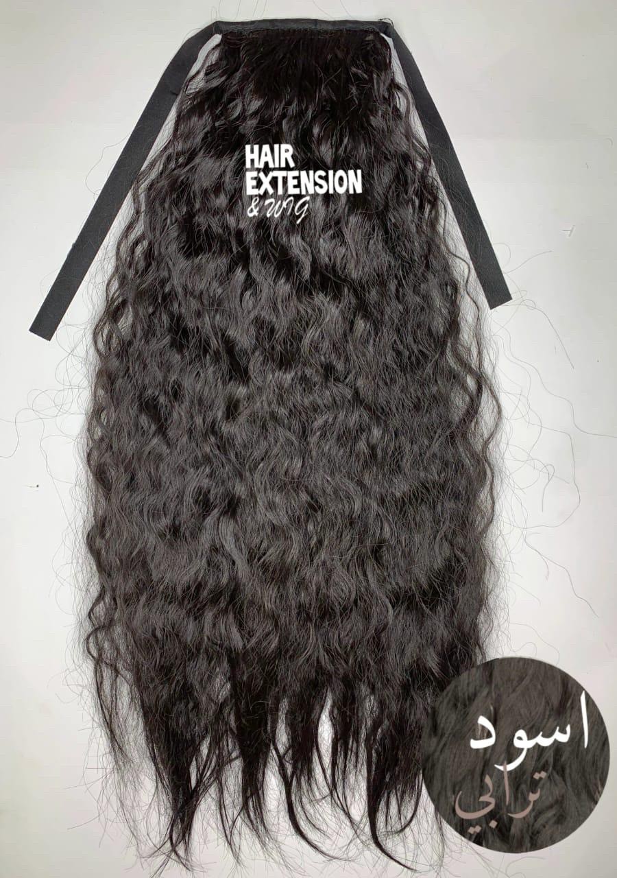 Long soft curly tied clip ponytail 170G 28" natural black product-image